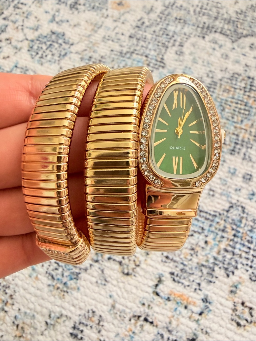 Serpenti Snake Gold-Tone Green Dial Wrap Watch Snake Watch - Picture 2 of 8